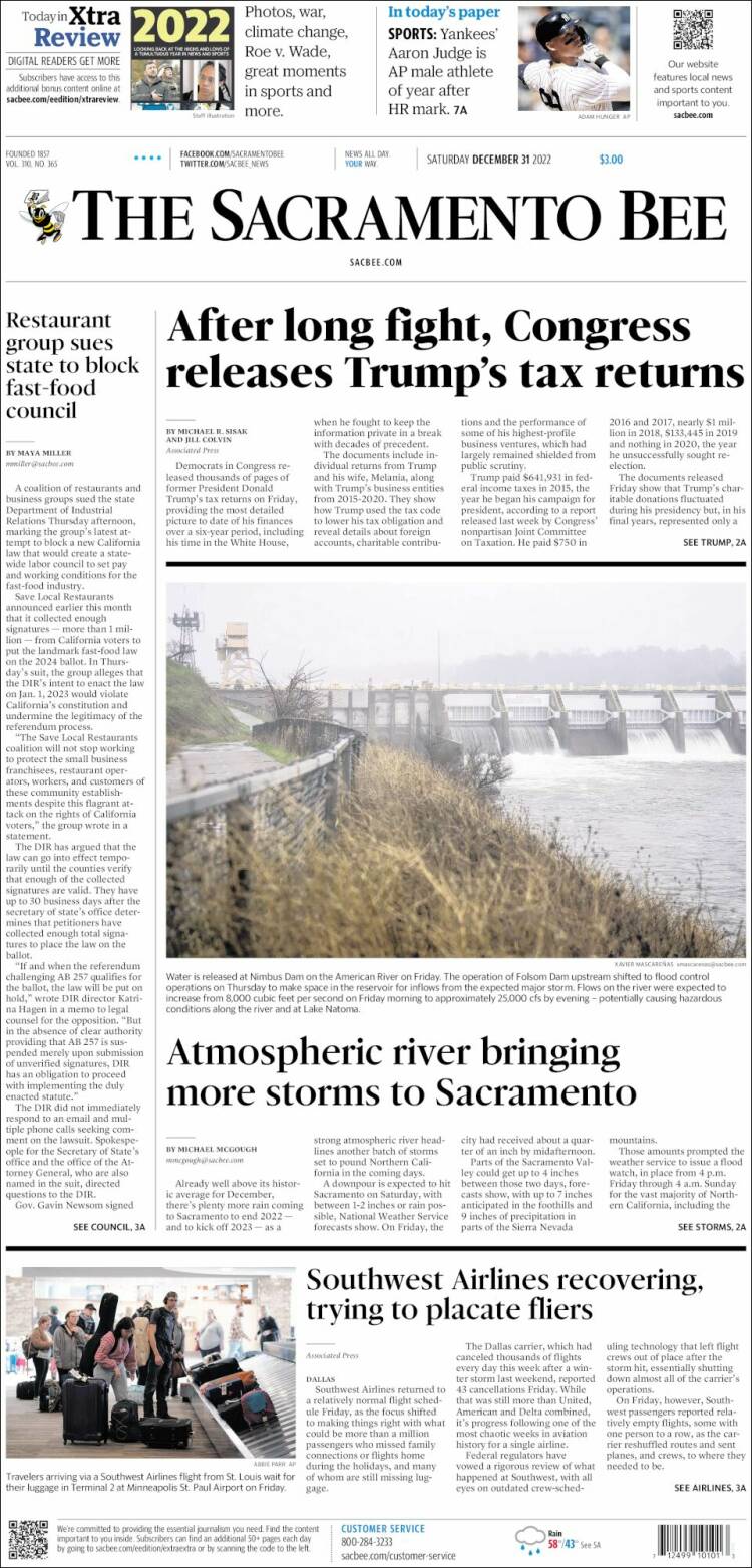 Portada de The Sacramento Bee (USA)