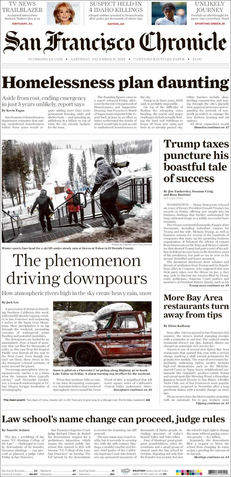 Portada de San Francisco Chronicle (USA)