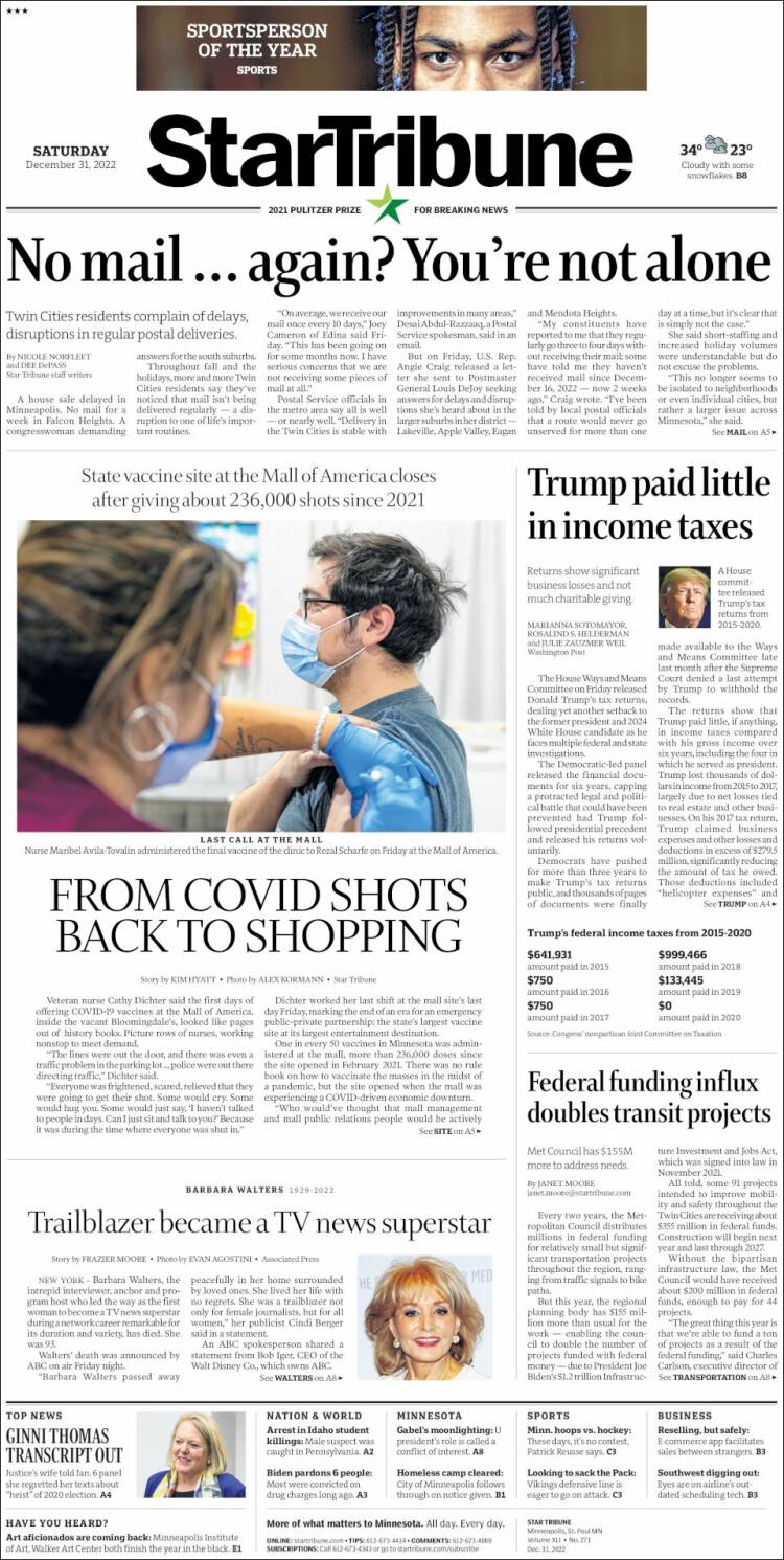 Portada de Star Tribune (USA)