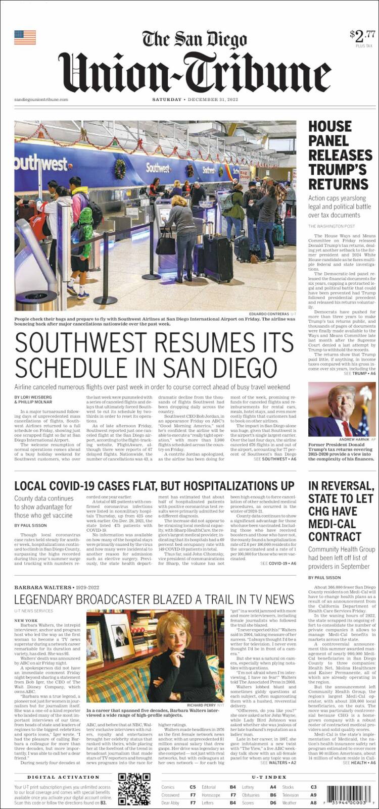 Portada de The San Diego Union-Tribune (USA)