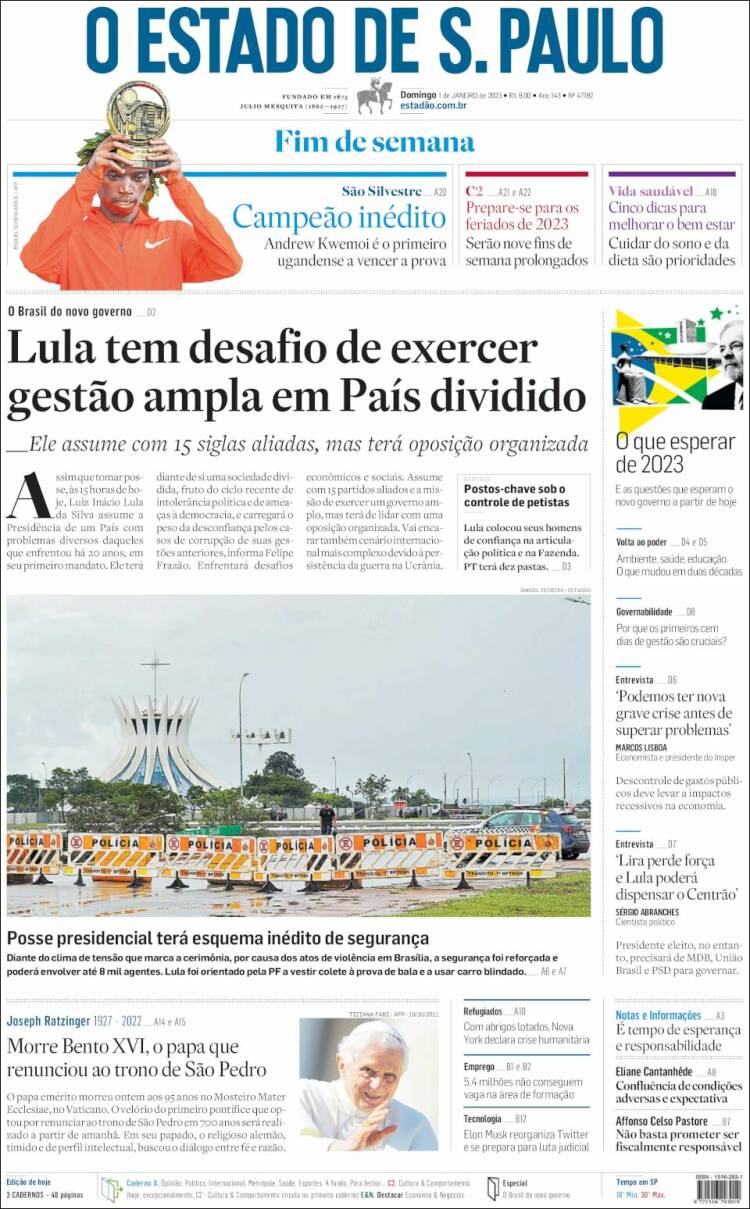 Portada de O Estado de São Paulo (Brasil)