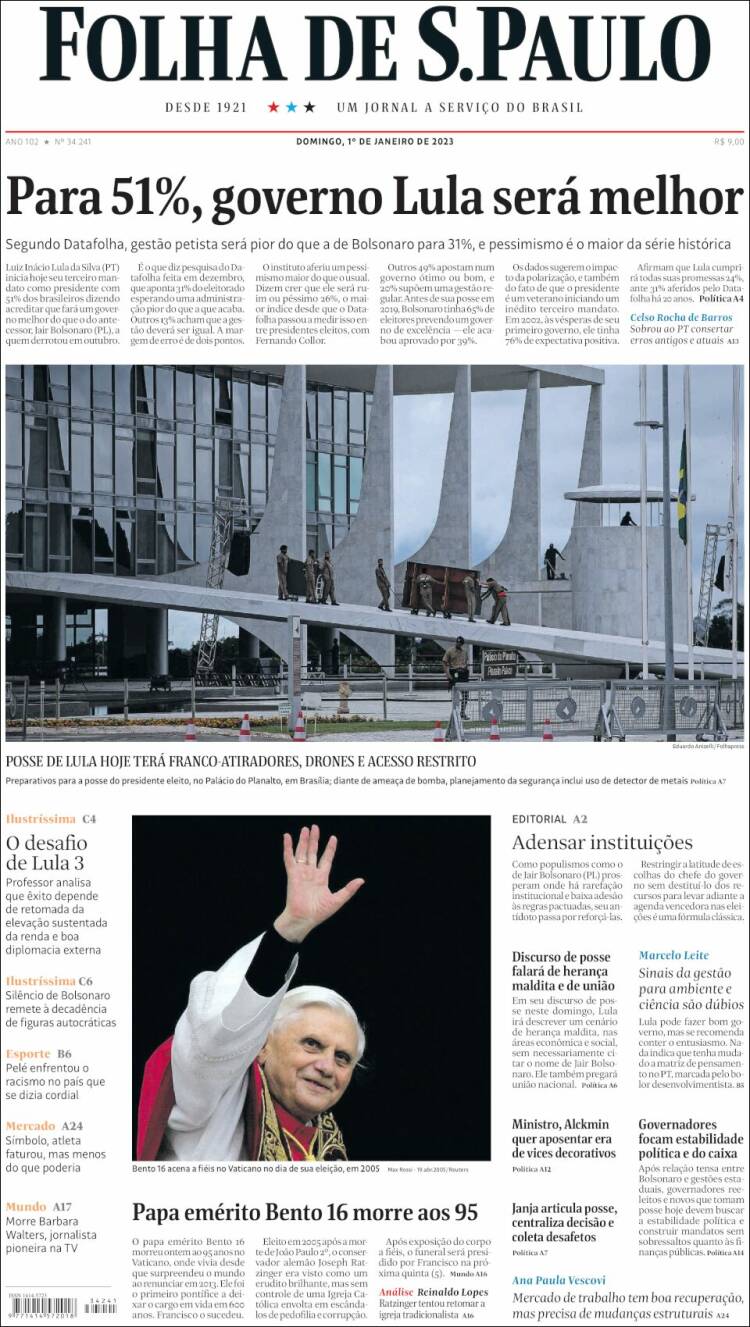 Portada de Folha de São Paulo (Brasil)