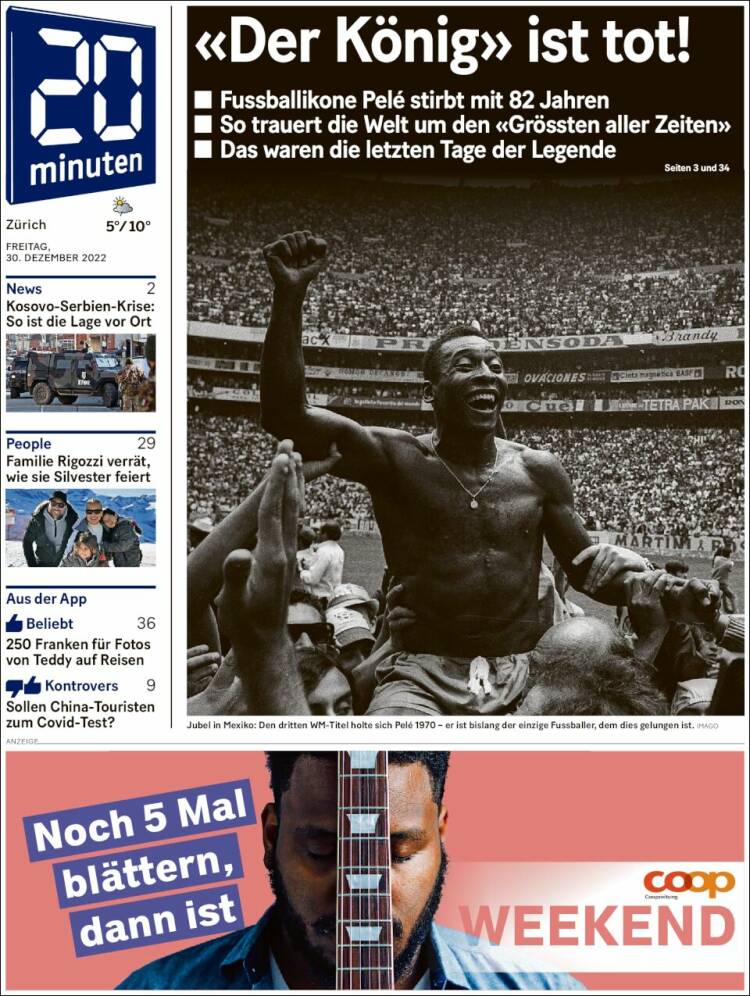 Portada de 20Minuten - Zürich (Suiza)