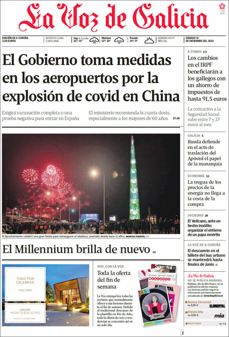 Portada de La Voz de Galicia (España)