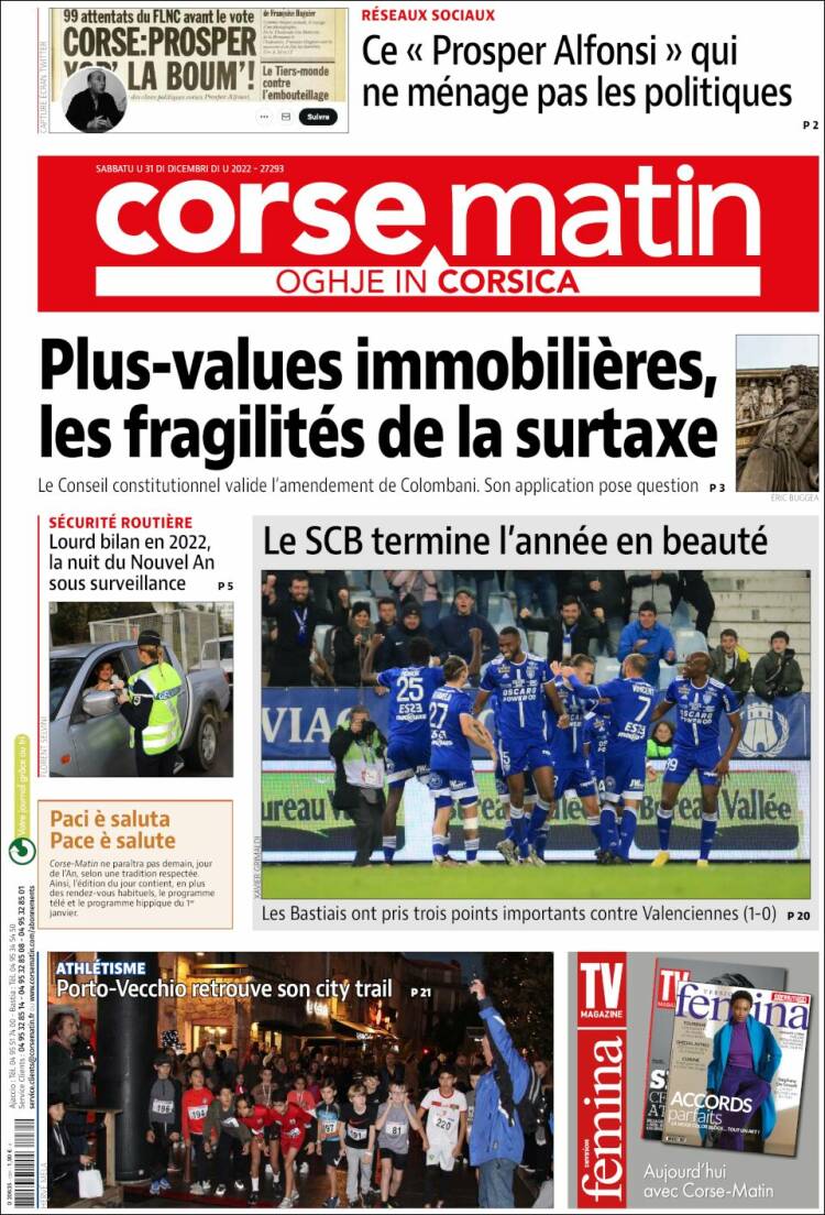 Portada de Corse-Matin (Francia)