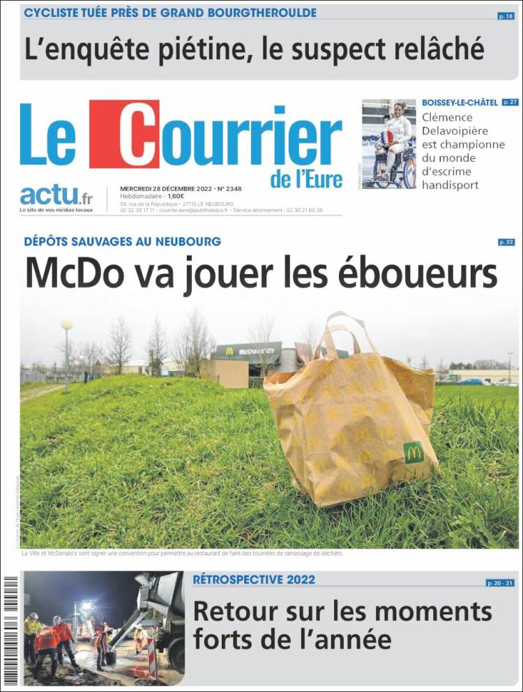 Portada de Le Courrier de l'Ouest (Francia)