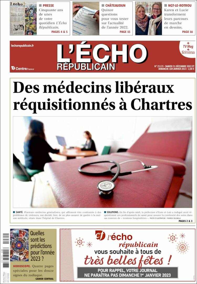 Portada de L'Echo Républicain (Francia)