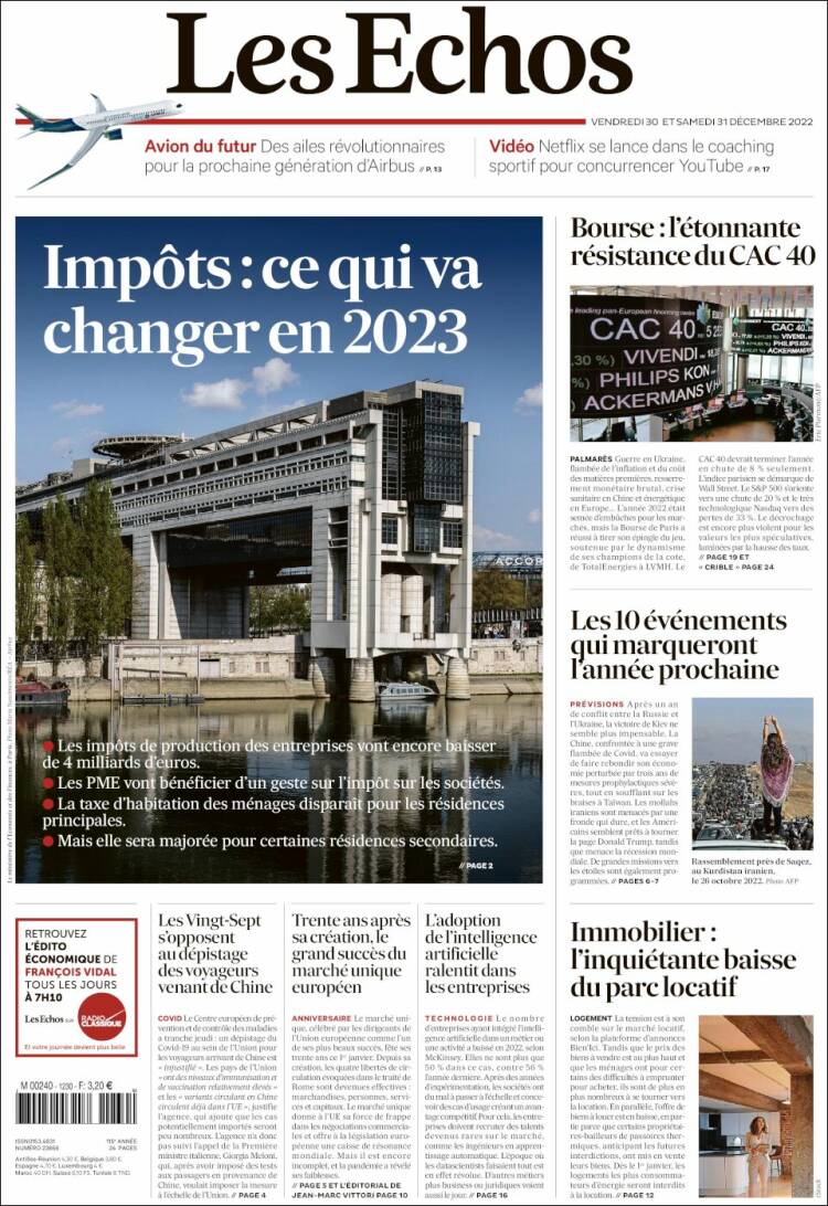 Portada de Les Echos (Francia)