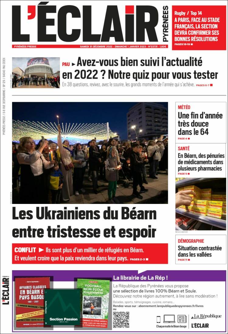 Portada de L'Eclair des Pyrénées (Francia)
