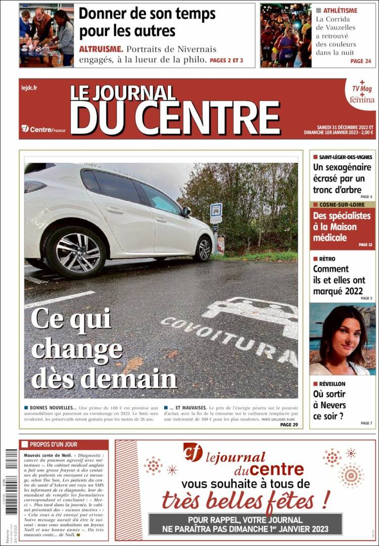 Portada de Le Journal du Centre (Francia)