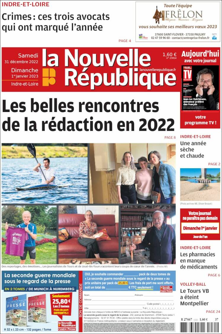 Portada de La Nouvelle Republique (Francia)