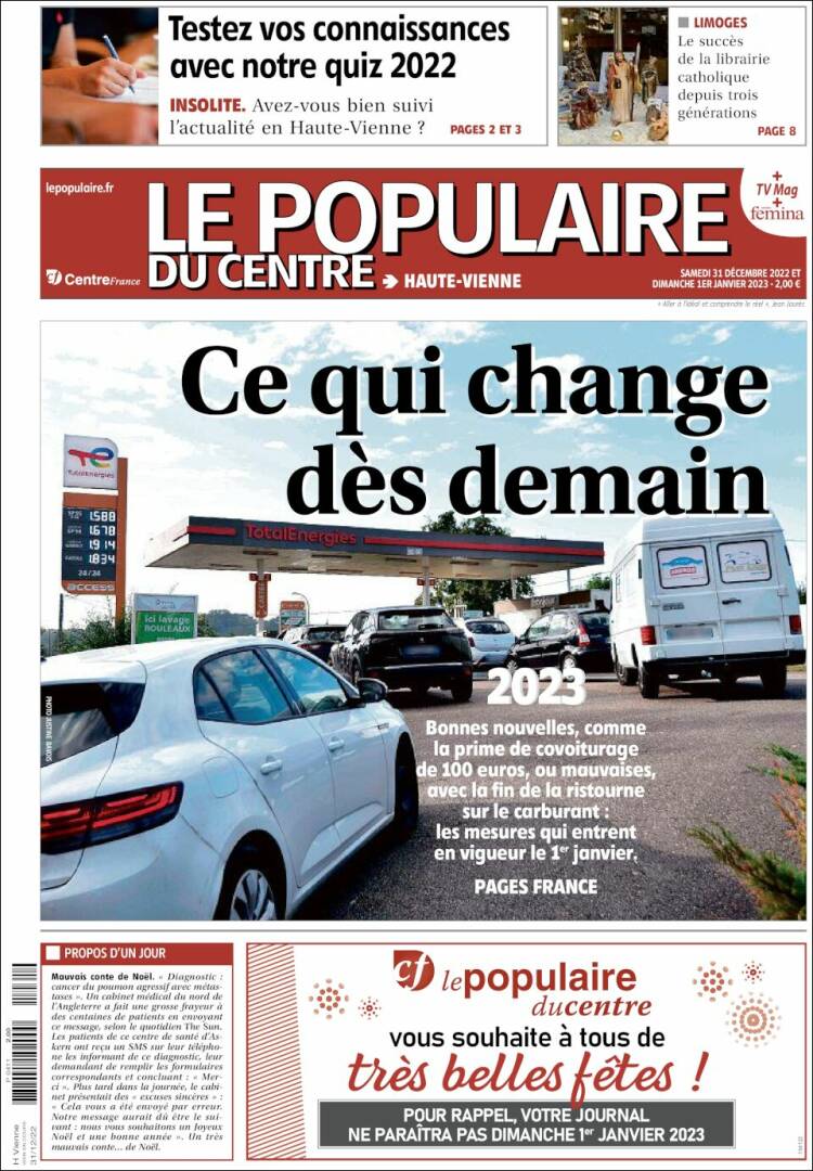 Portada de Le Populaire du Centre (Francia)