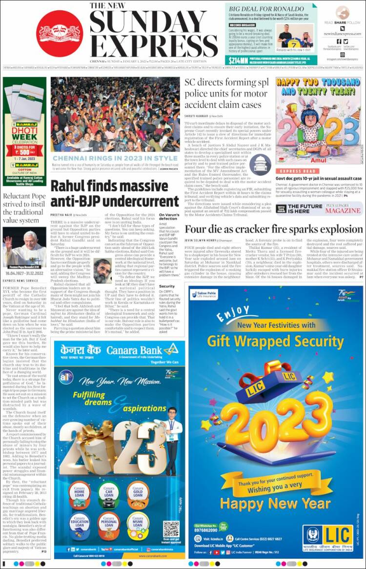 Portada de New Indian Express (India)