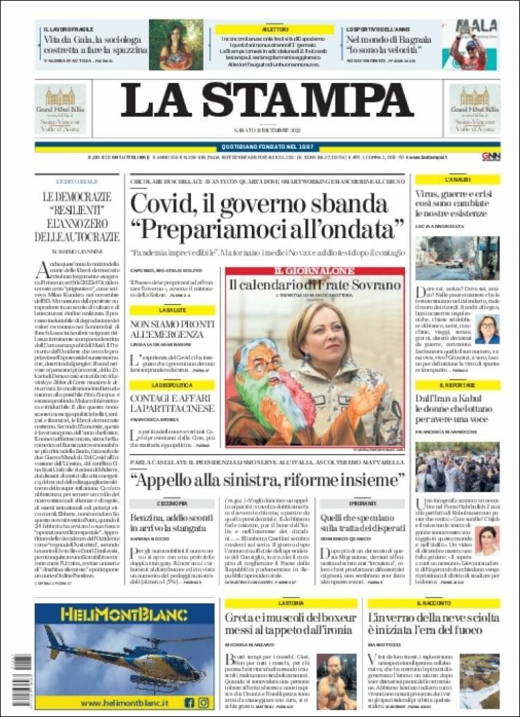 Portada de La Stampa (Italia)