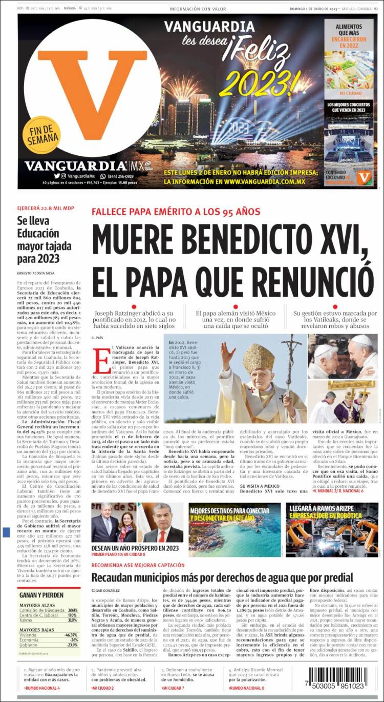 Portada de Vanguardia (Mexique)