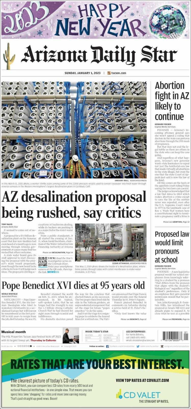 Portada de Arizona Daily Star (États-Unis)