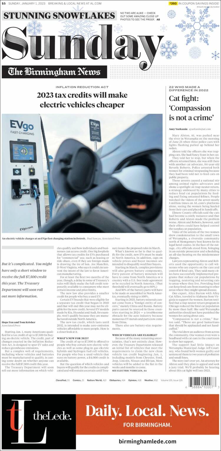 Portada de Birmingham News (États-Unis)