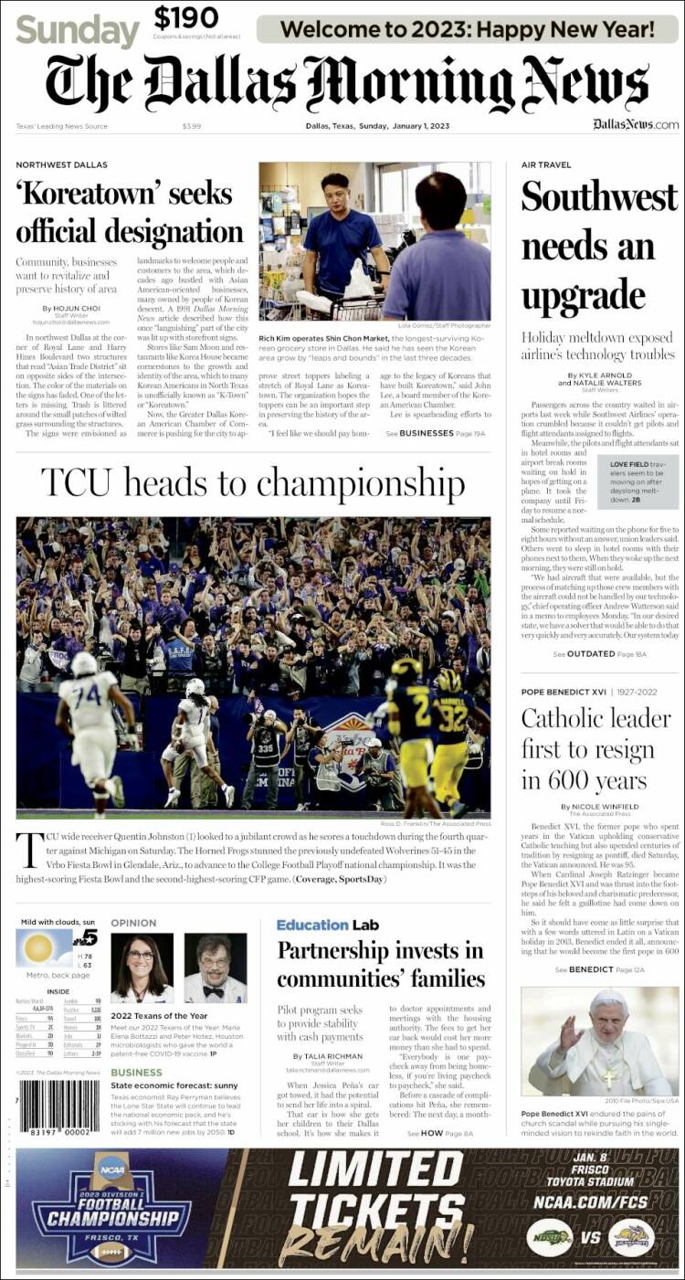 Portada de Dallas Morning News (États-Unis)