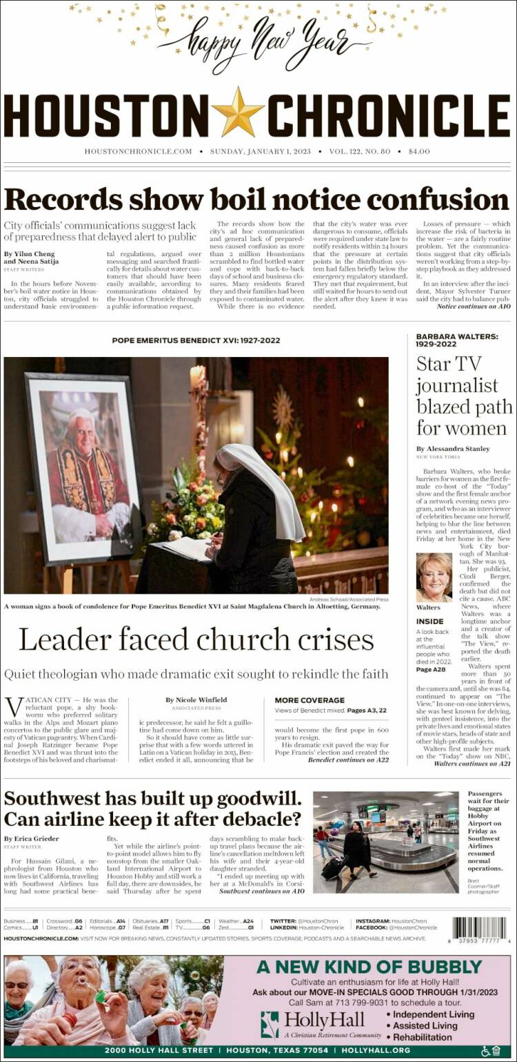 Portada de Houston Chronicle (États-Unis)