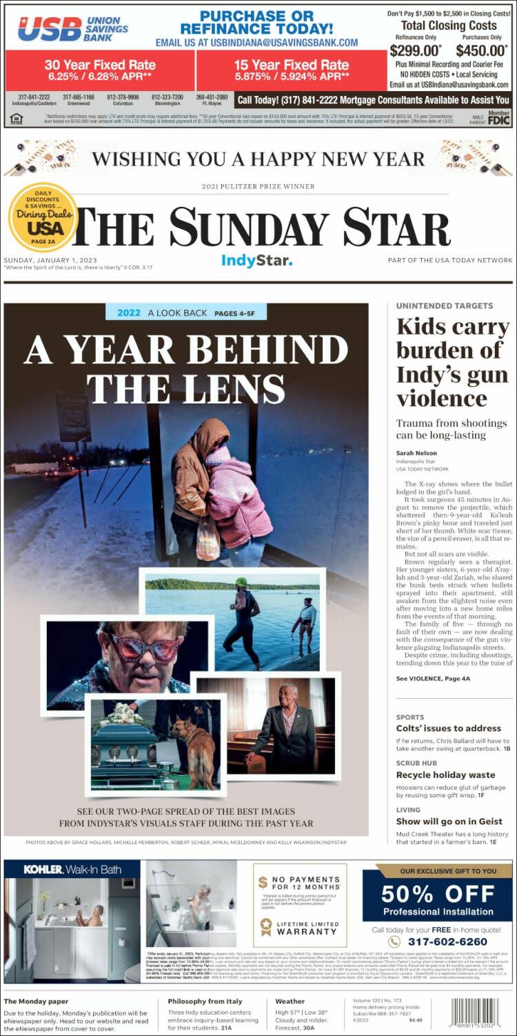 Portada de The Indianapolis Star (États-Unis)