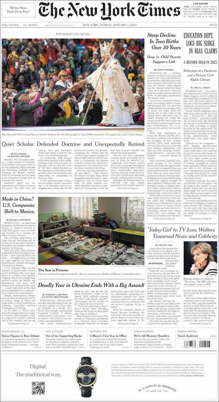 Portada de New York Times (États-Unis)