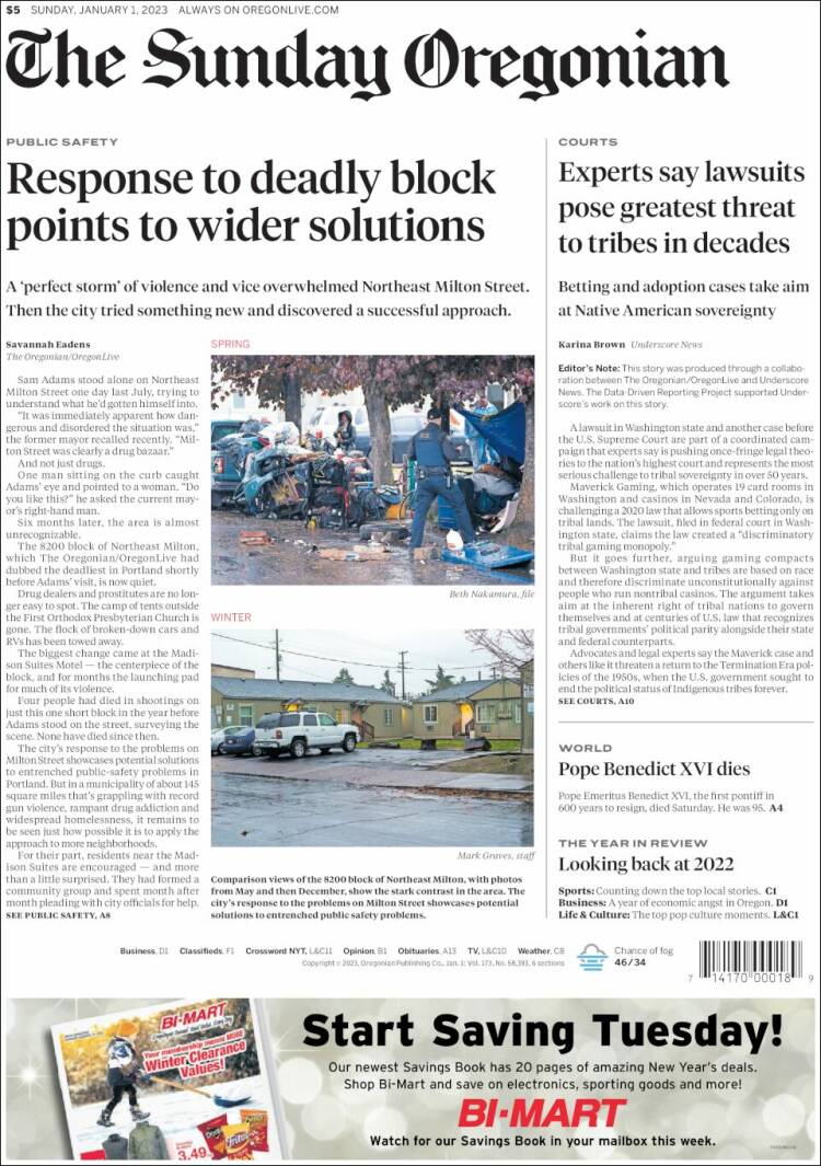 Portada de The Oregonian (États-Unis)