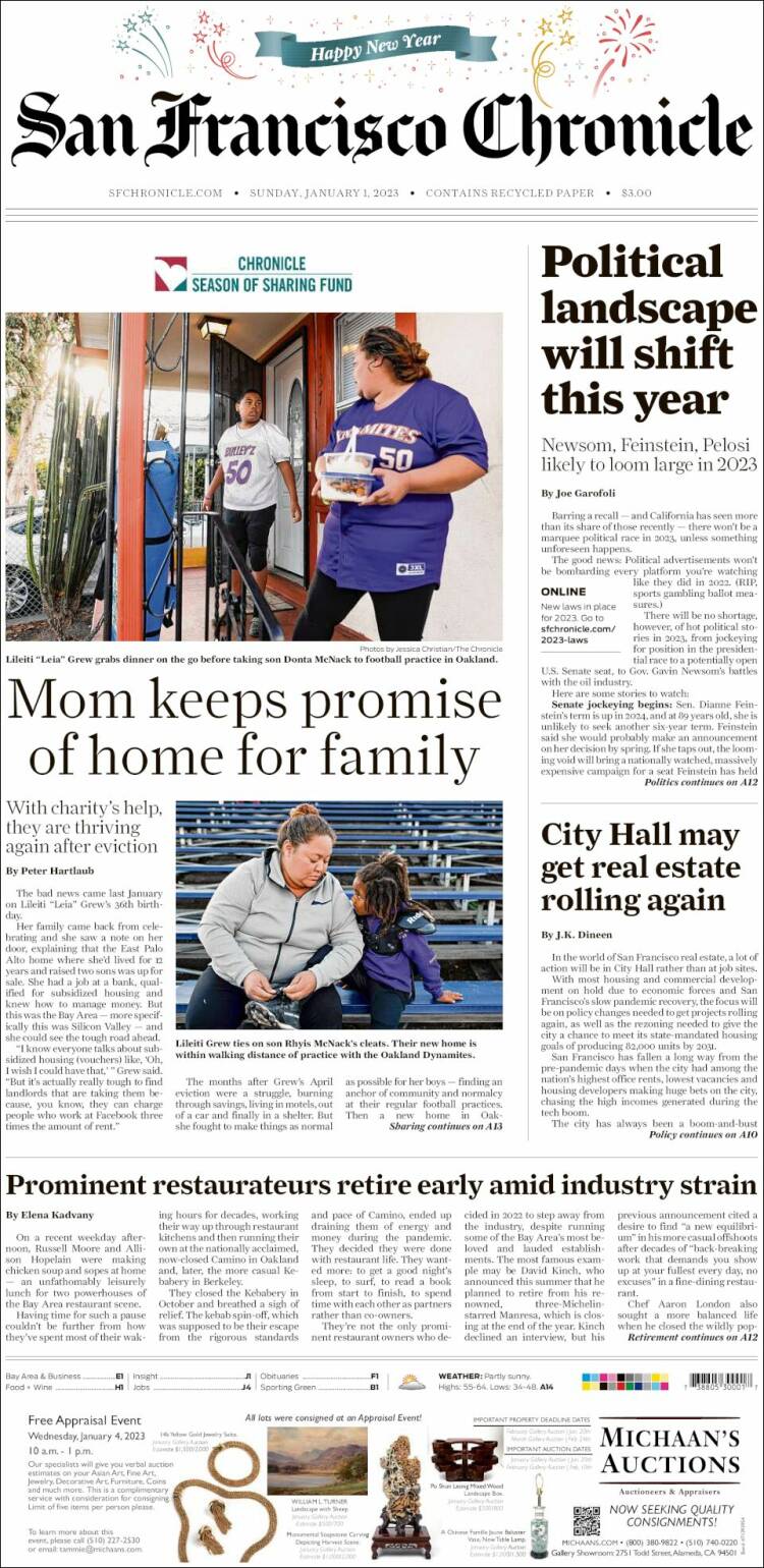Portada de San Francisco Chronicle (États-Unis)