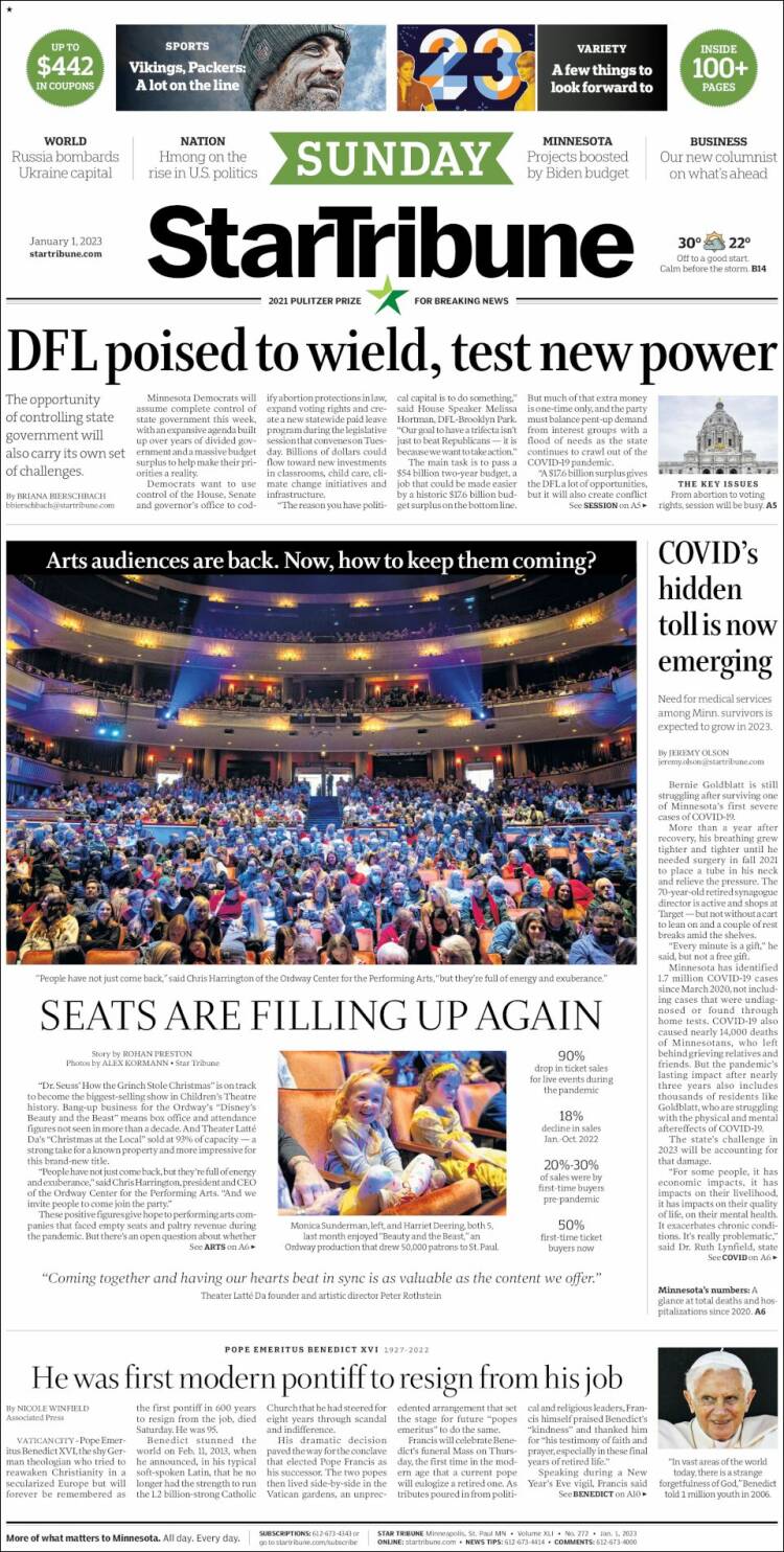Portada de Star Tribune (États-Unis)