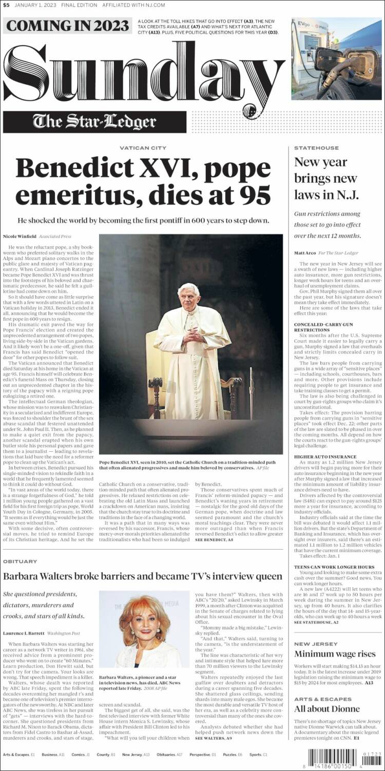 Portada de Star-Ledger (États-Unis)