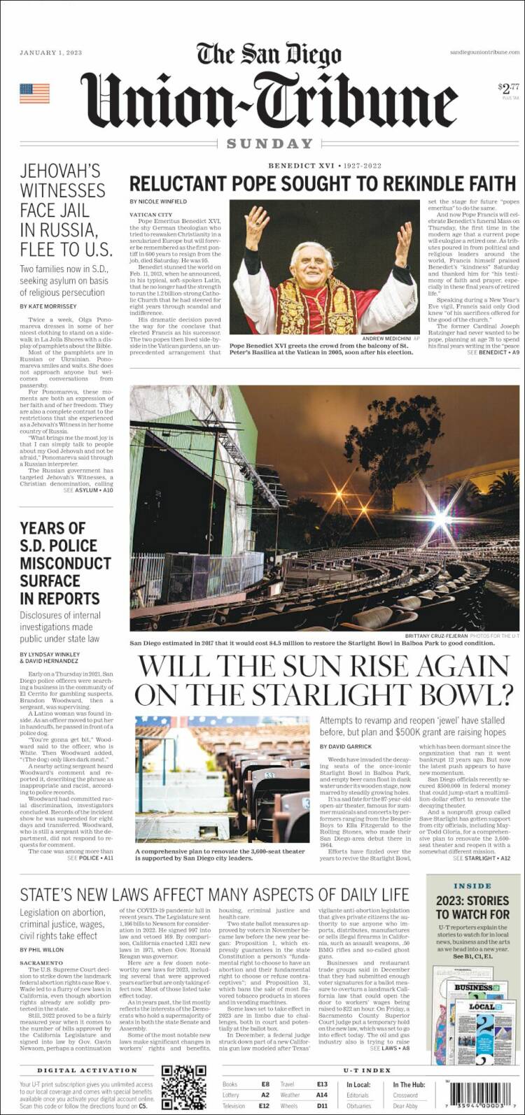 Portada de The San Diego Union-Tribune (États-Unis)