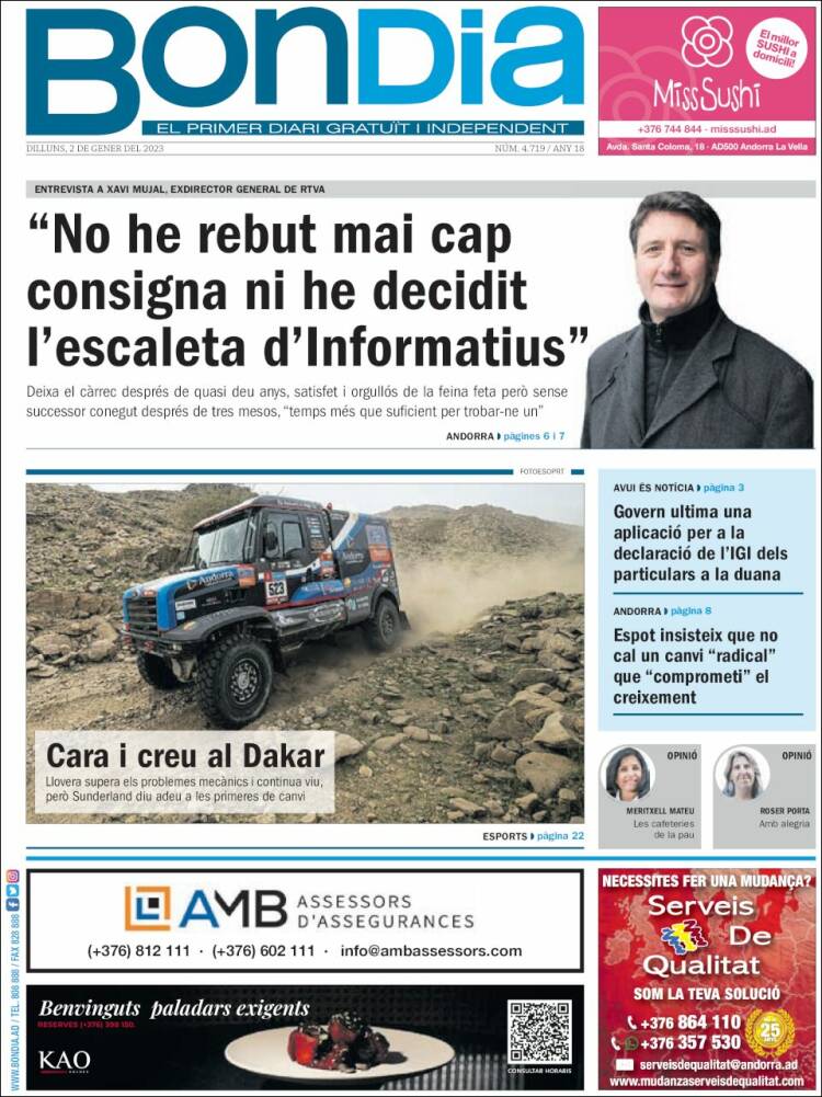 Portada de Diari Bondia (Andorra)
