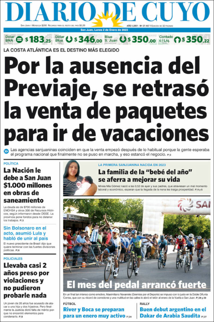 Portada de Diario de Cuyo (Argentina)