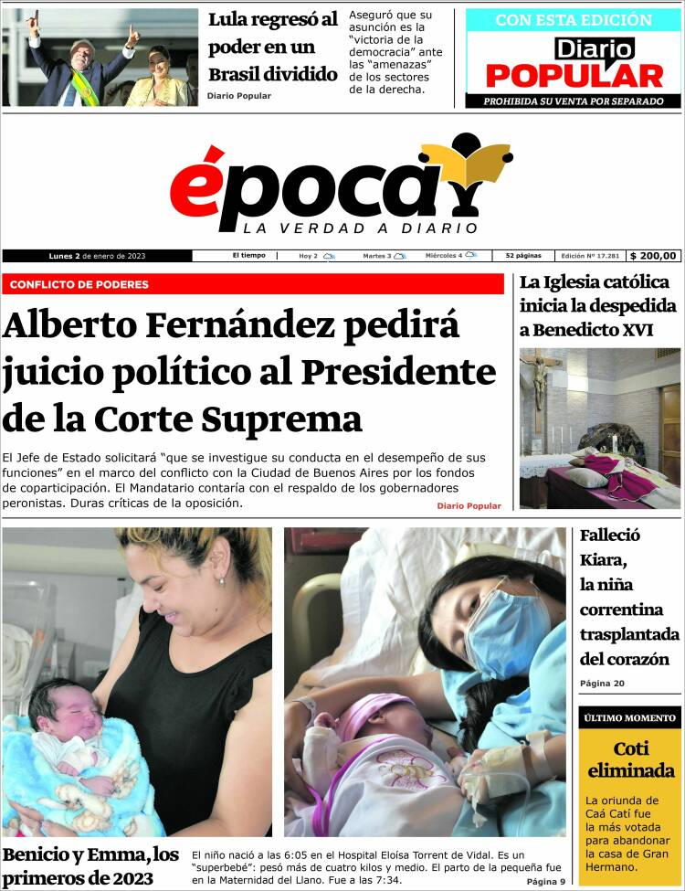 Portada de Diario Época (Argentina)