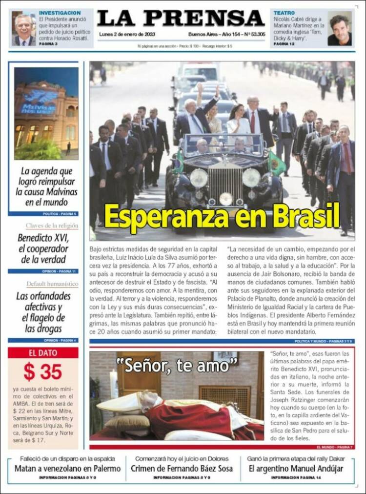 Portada de La Prensa (Argentina)