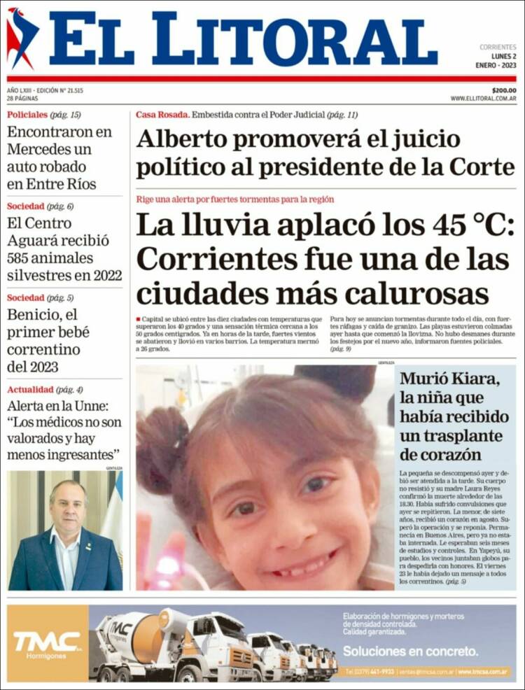 Portada de El Litoral Corrientes (Argentina)