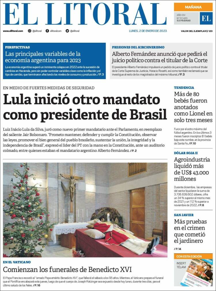 Portada de Diario El Litoral (Argentina)