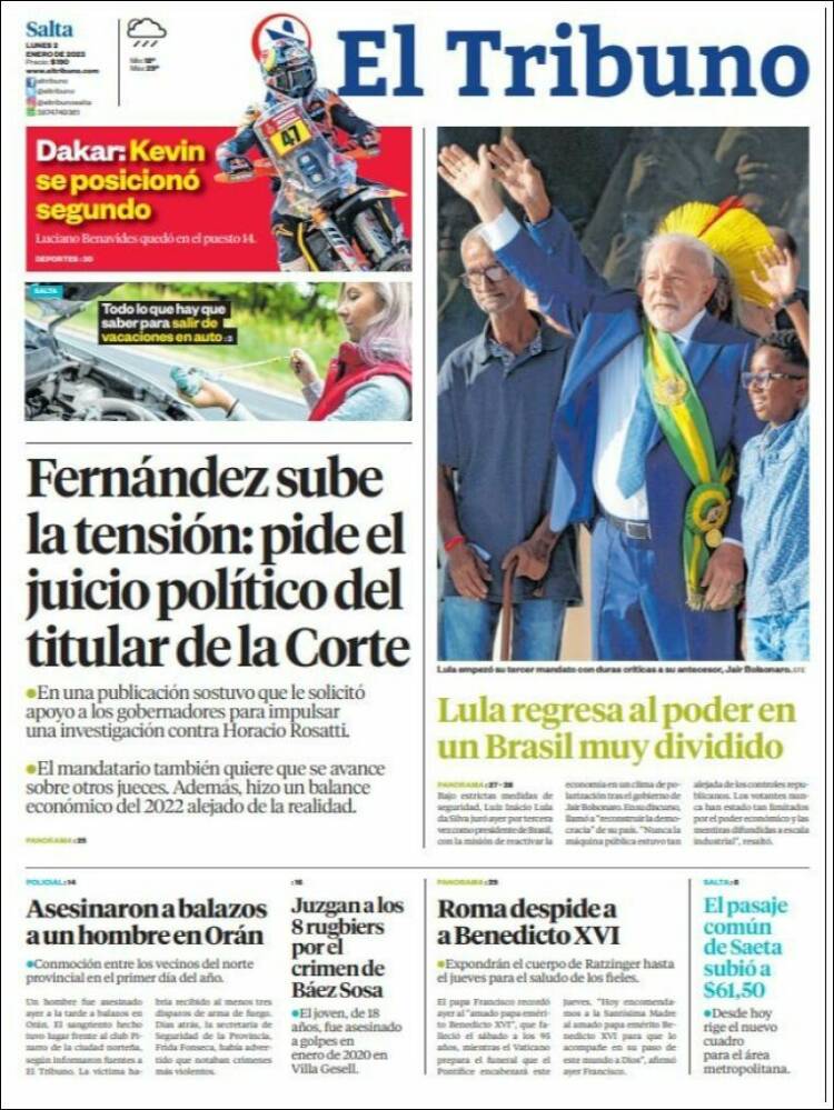 Portada de El Tribuno - Salta (Argentina)