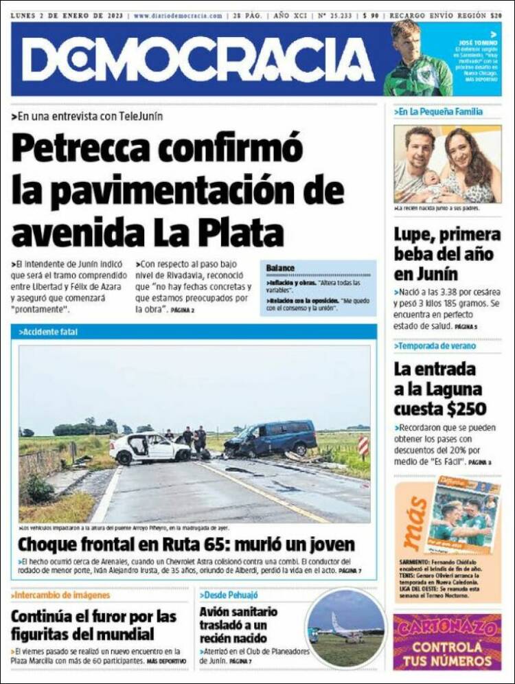 Portada de Diario Democracia (Argentina)