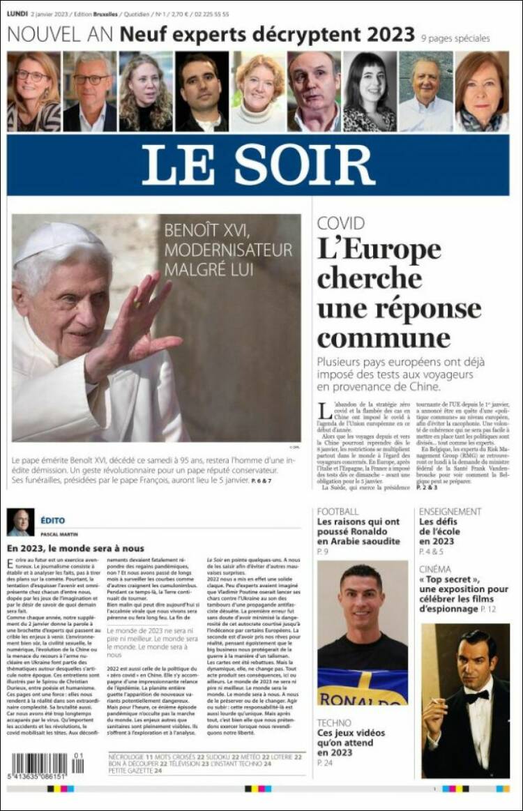 Portada de Le Soir (B&eacute;lgica)