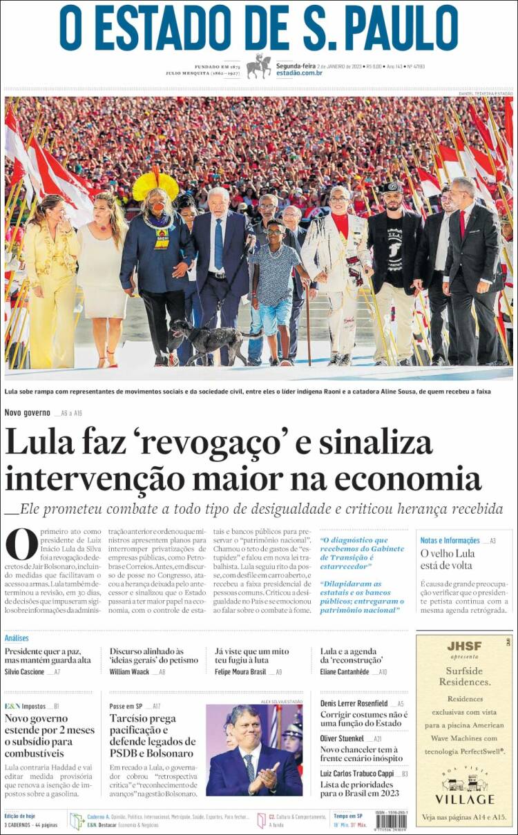 Portada de O Estado de São Paulo (Brasil)