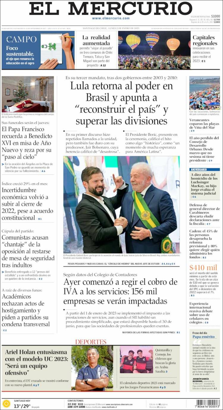Portada de El Mercurio (Chile)