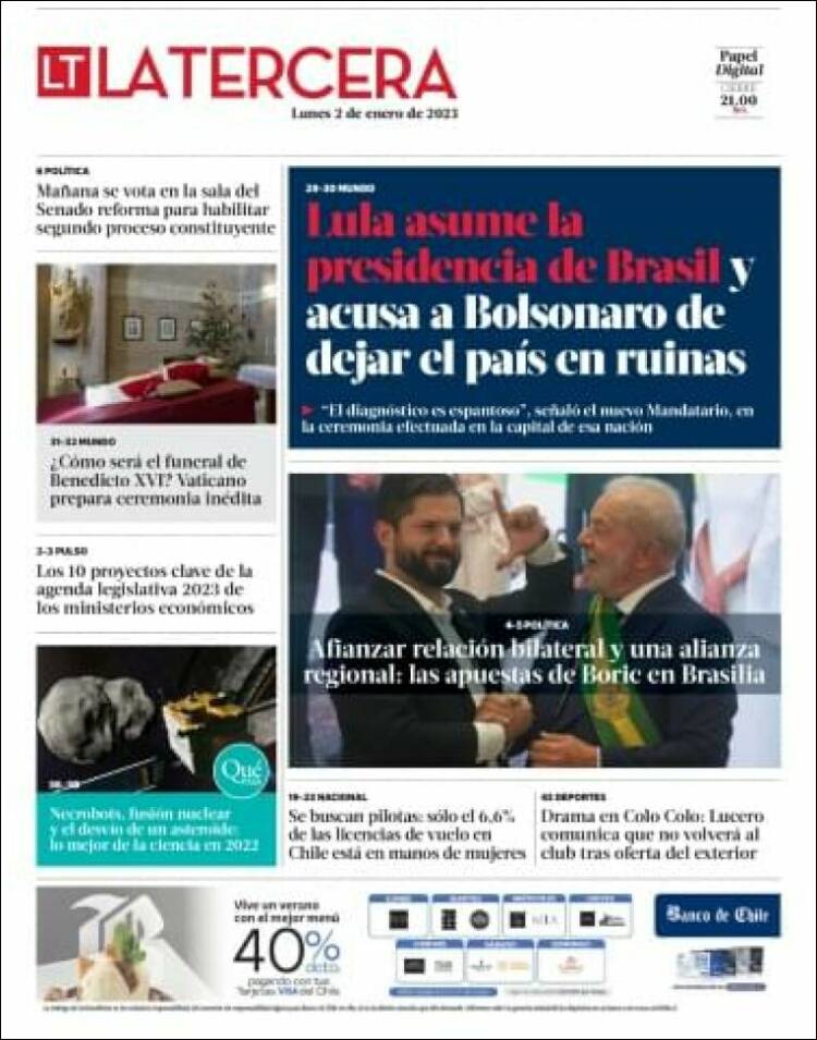 Portada de La Tercera (Chile)
