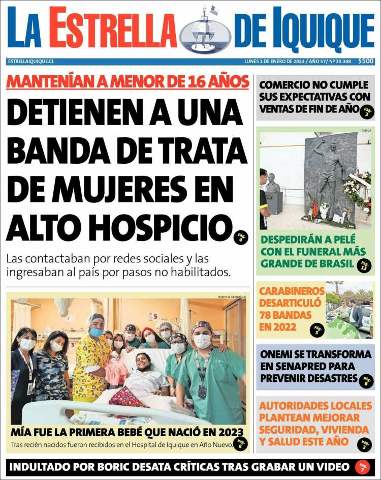 Portada de La Estrella de Iquique (Chile)