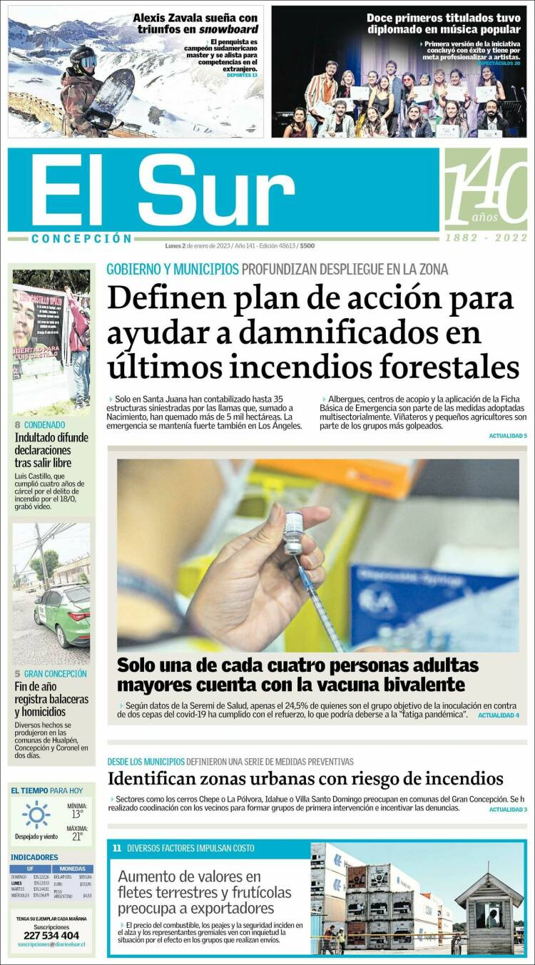 Portada de El Sur (Chile)