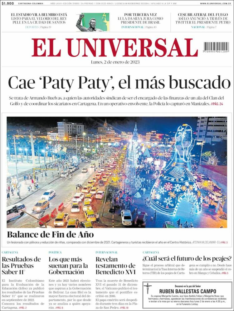 Portada de El Universal (Colombia)