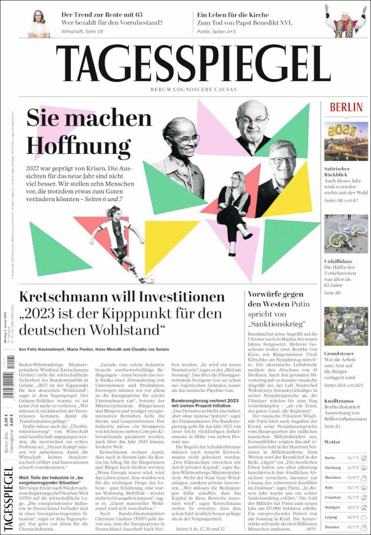 Portada de Der Tagesspiegel (Alemania)
