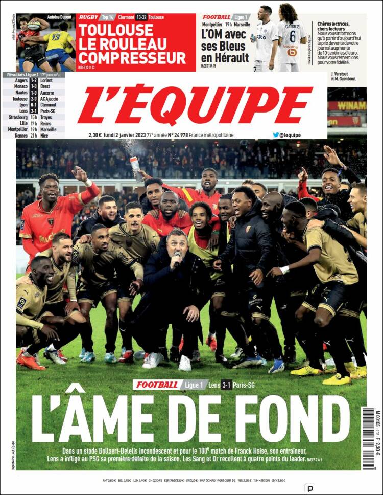 Periódico Lequipe Francia Periódicos De Francia Edición De Lunes