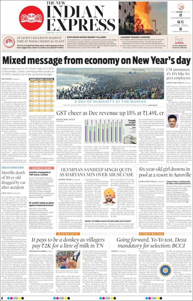 Portada de New Indian Express (India)