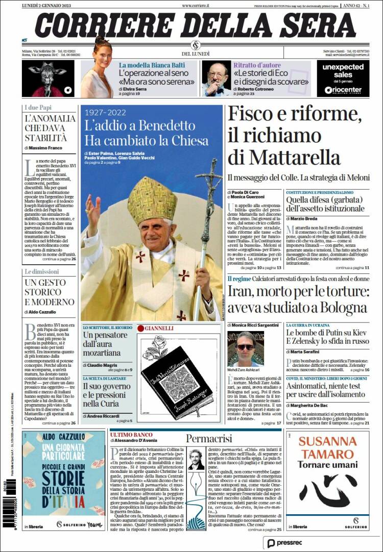 Portada de Corriere della Sera (Italia)