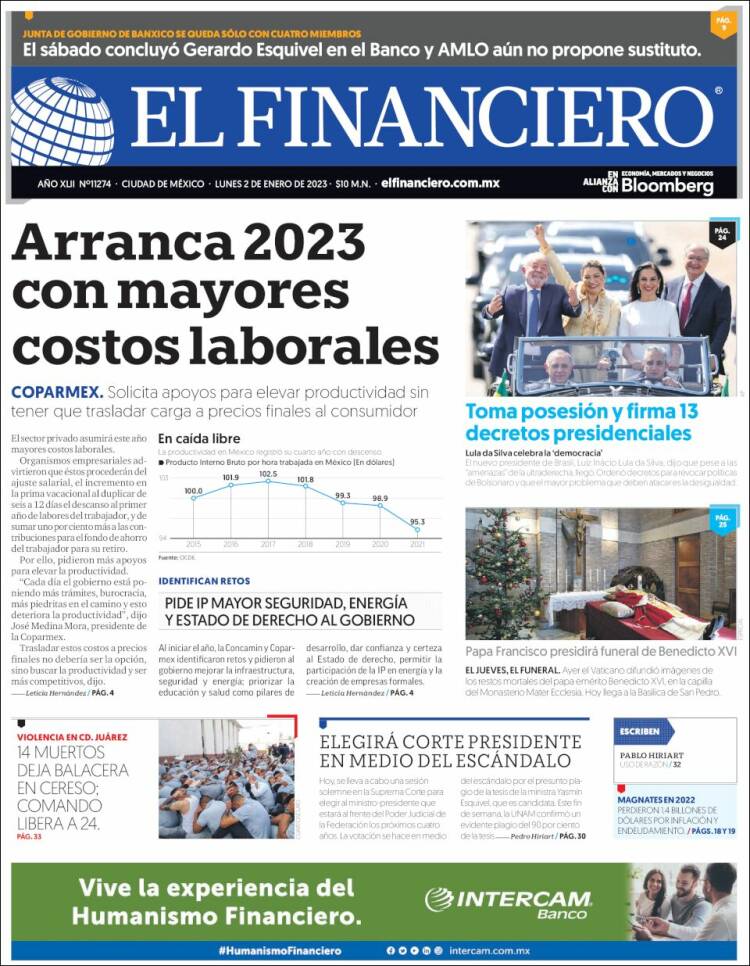 Portada de El Financiero (México)